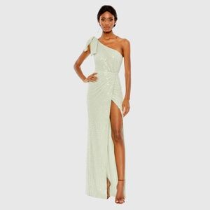 Mac Duggal 93735 Light Mint Green One-Shoulder Sequin Maxi Dress